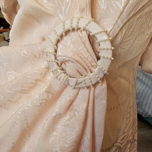 Vintage 80s Sz 4 Light Pink Floral Wrap Dress Gather Knee Length Puff Sleeve‎ - Picture 8 of 14